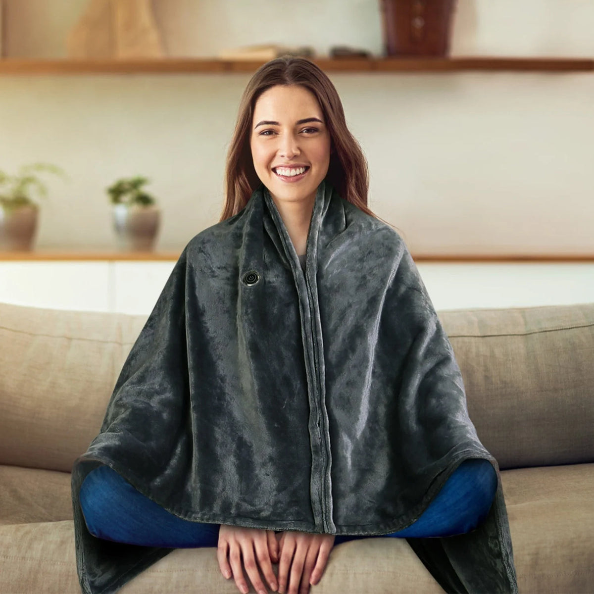 Wearable Heated Blanket USB-Powered Fleece Zipper Closure