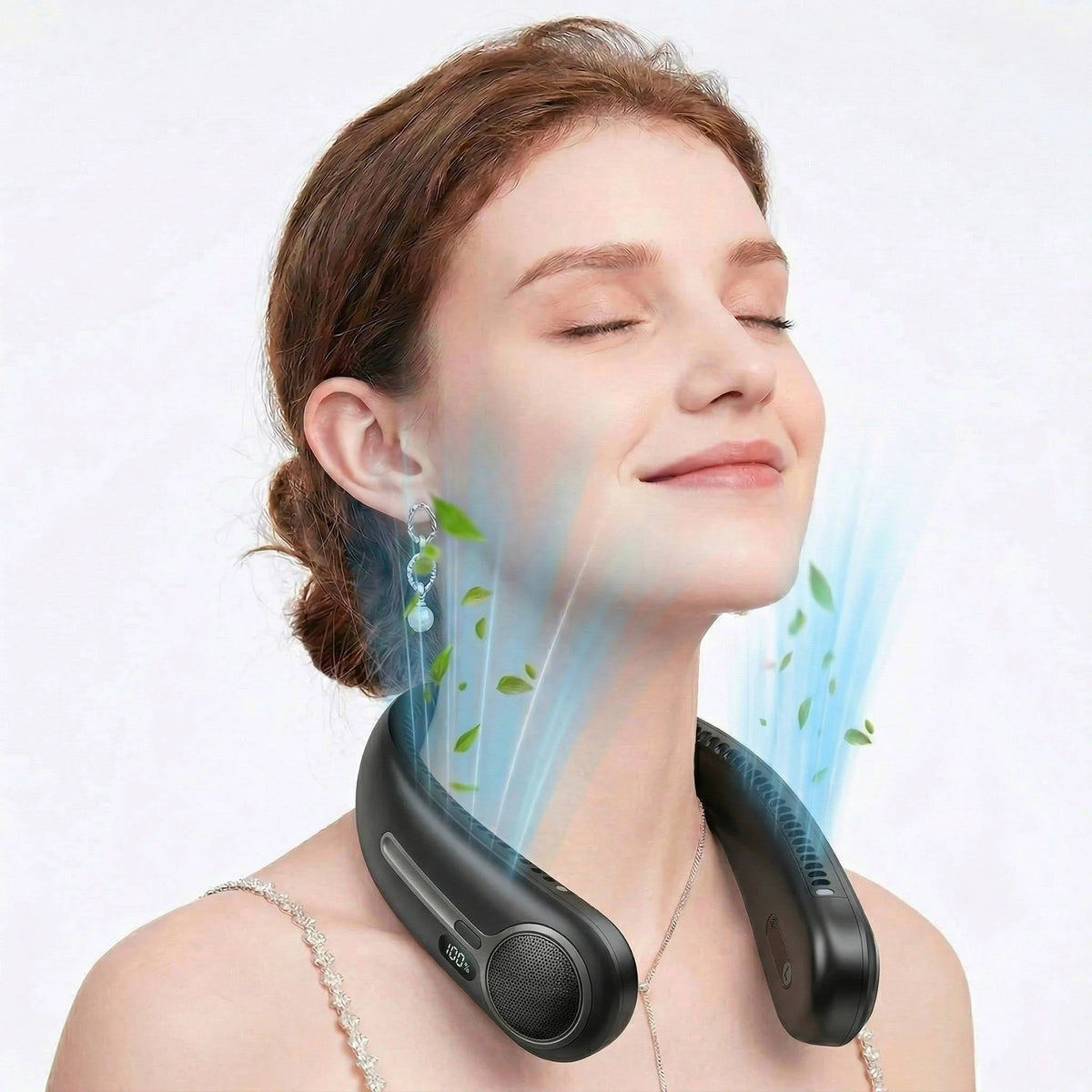Wearable Neck Fan Bladeless 360° Airflow Rechargeable 14-Hour Runtime