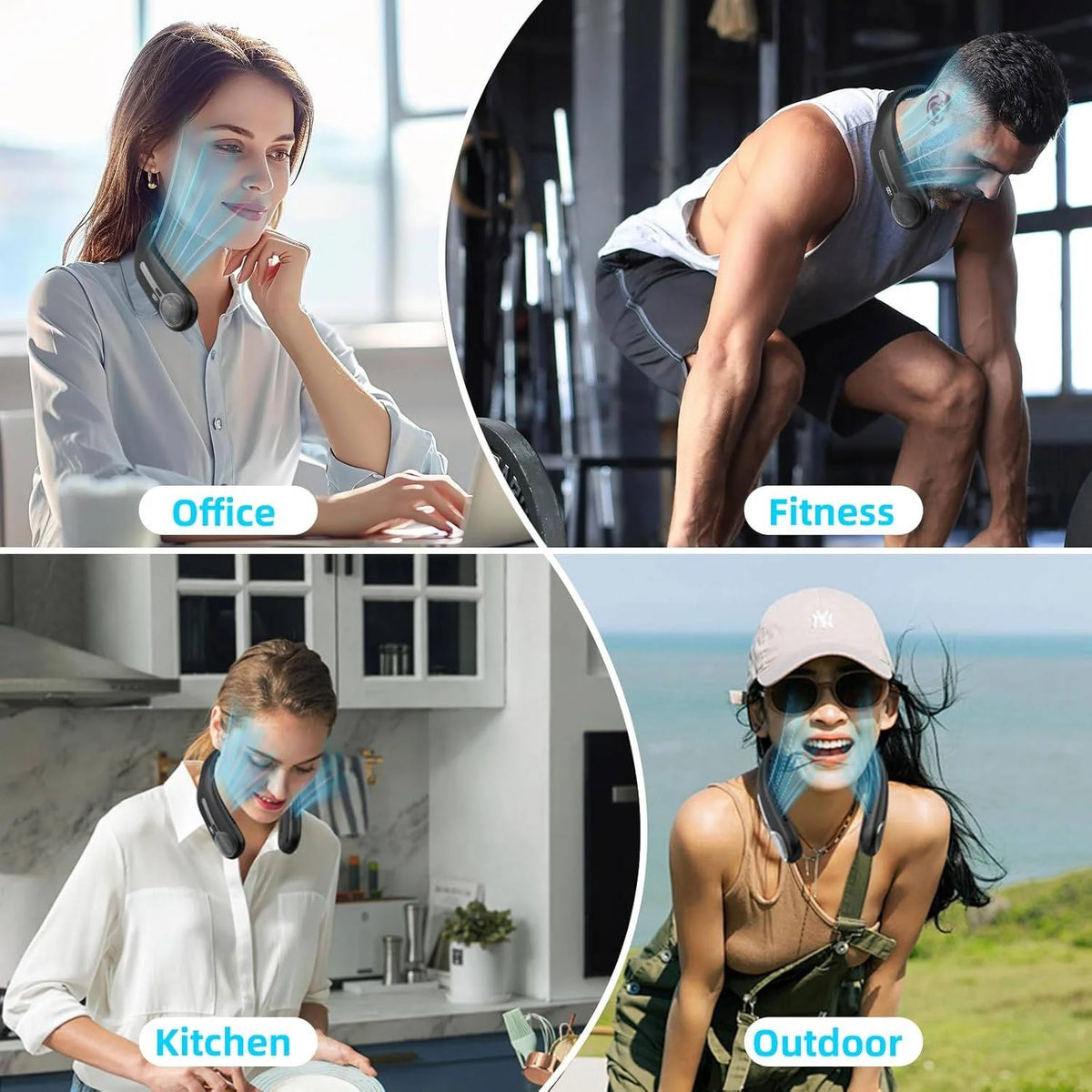 Wearable Neck Fan Bladeless 360° Airflow Rechargeable 14-Hour Runtime