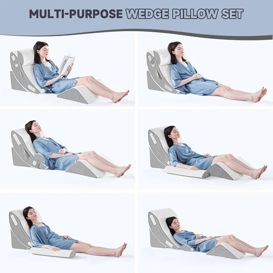 Wedge Pillow Set Adjustable Modular Memory Foam Removable Cover