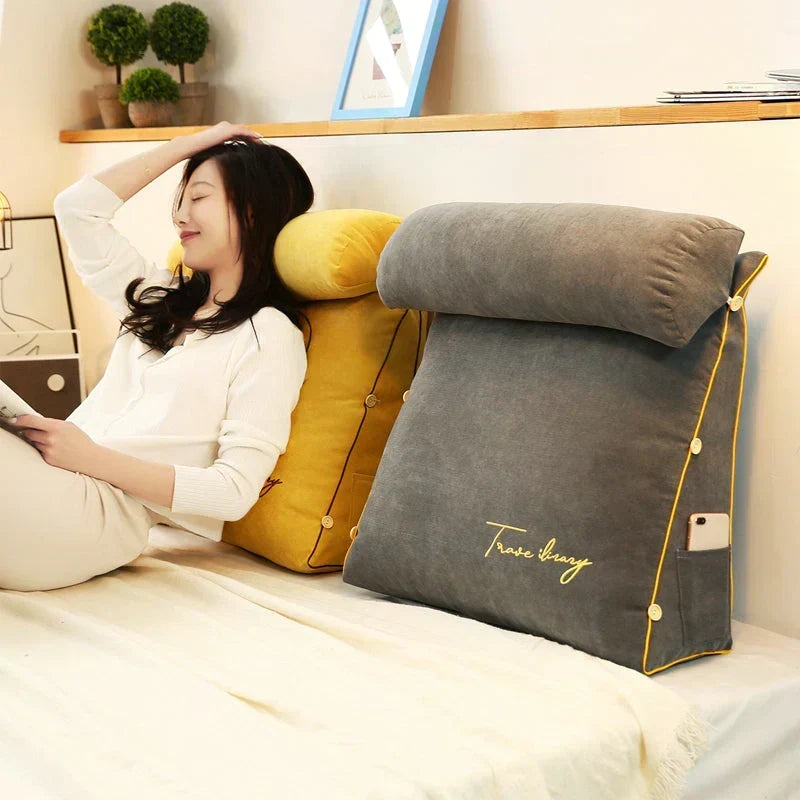 Wedge Support Pillow Ergonomic Back & Neck Support Side Pocket