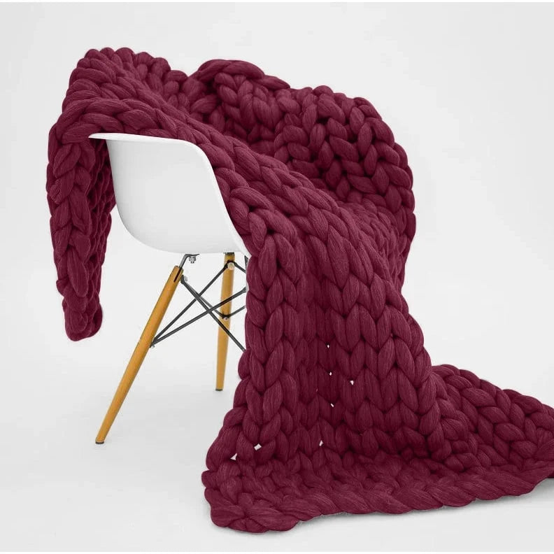 Weighted Throw Blanket Hand-Woven Chunky Knit Braided Edge