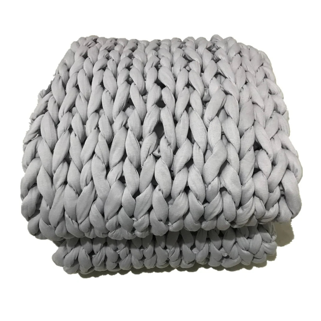 Weighted Throw Blanket Hand-Woven Chunky Knit Braided Edge