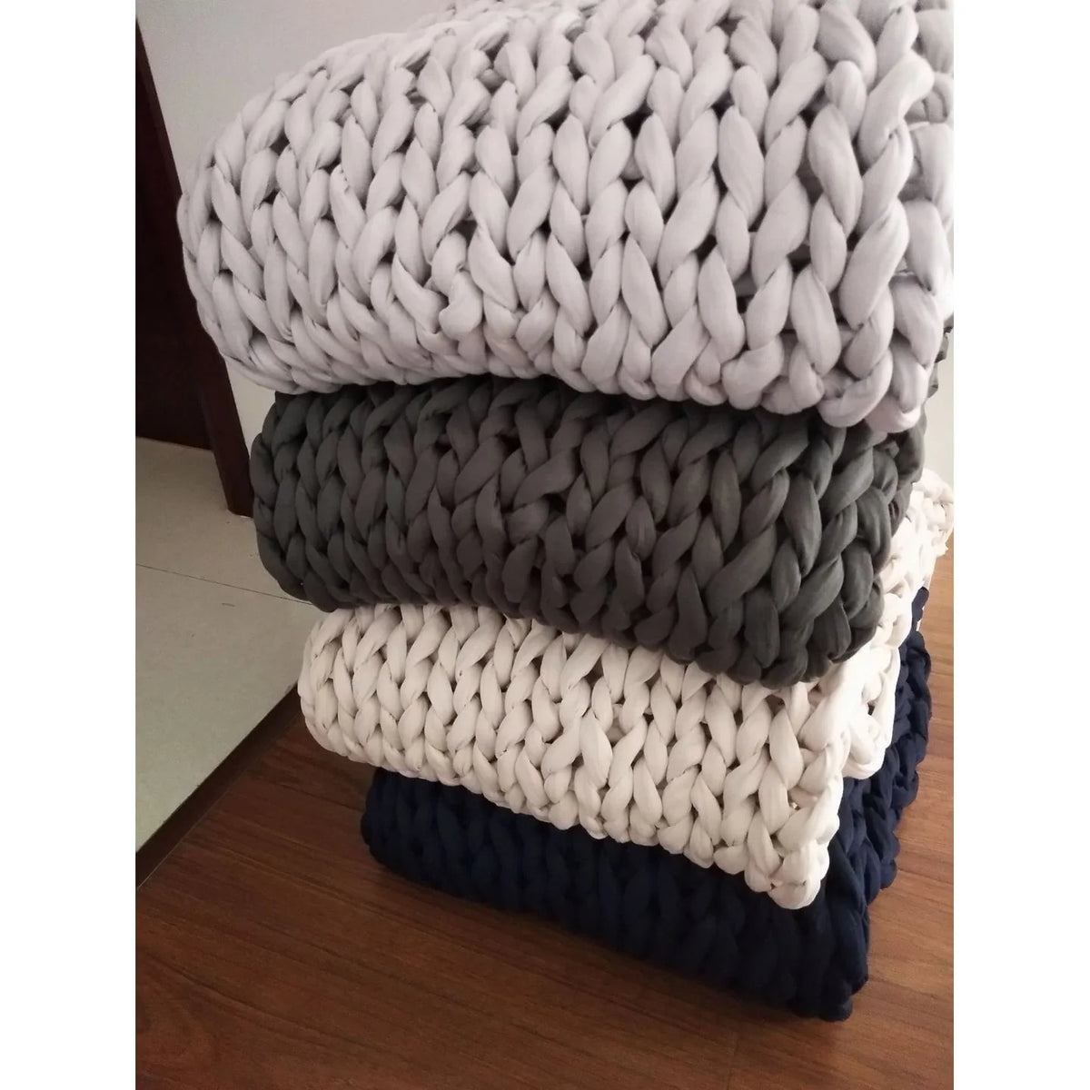 Weighted Throw Blanket Hand-Woven Chunky Knit Braided Edge