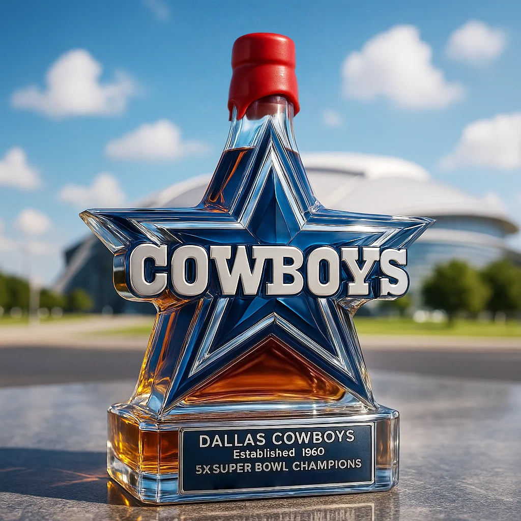 Whiskey Bottle Star-Shaped Blue & Silver Glass