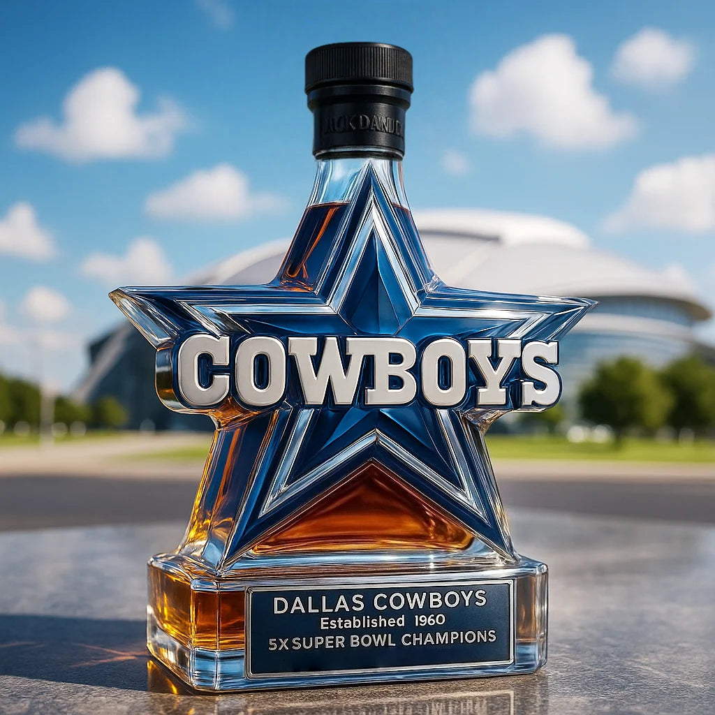 Whiskey Bottle Star-Shaped Blue & Silver Glass