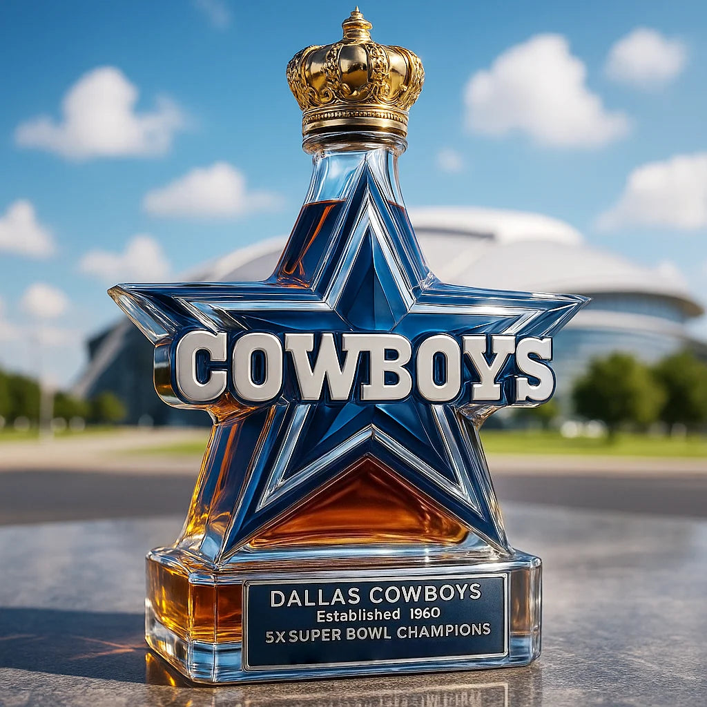 Whiskey Bottle Star-Shaped Blue & Silver Glass