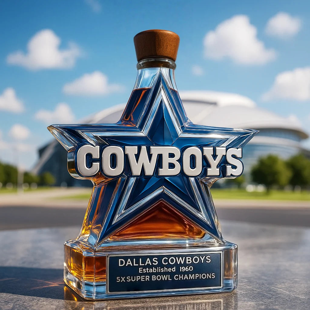 Whiskey Bottle Star-Shaped Blue & Silver Glass