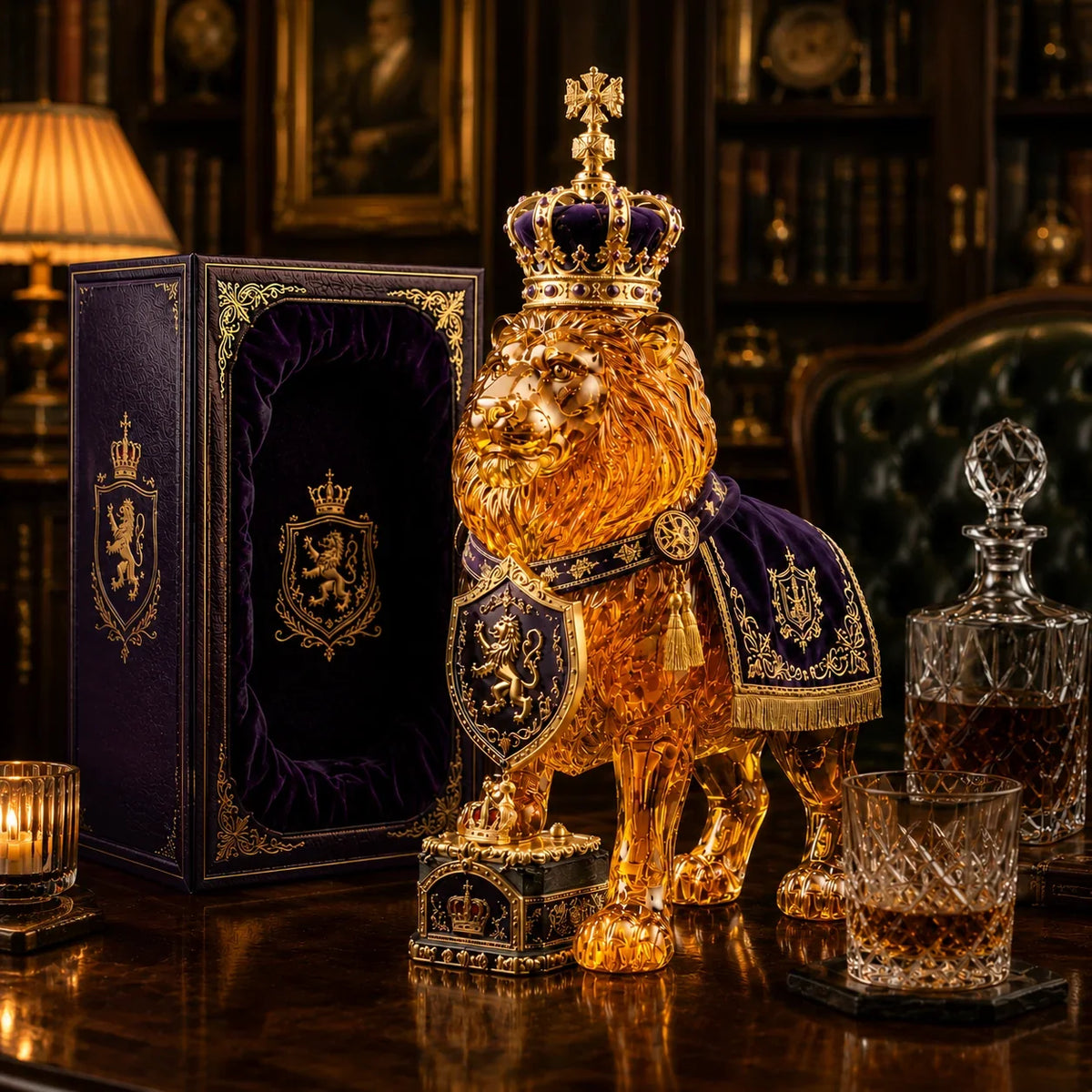 Whiskey Decanter Glass Sculpted Lion Design 11.8 fl oz