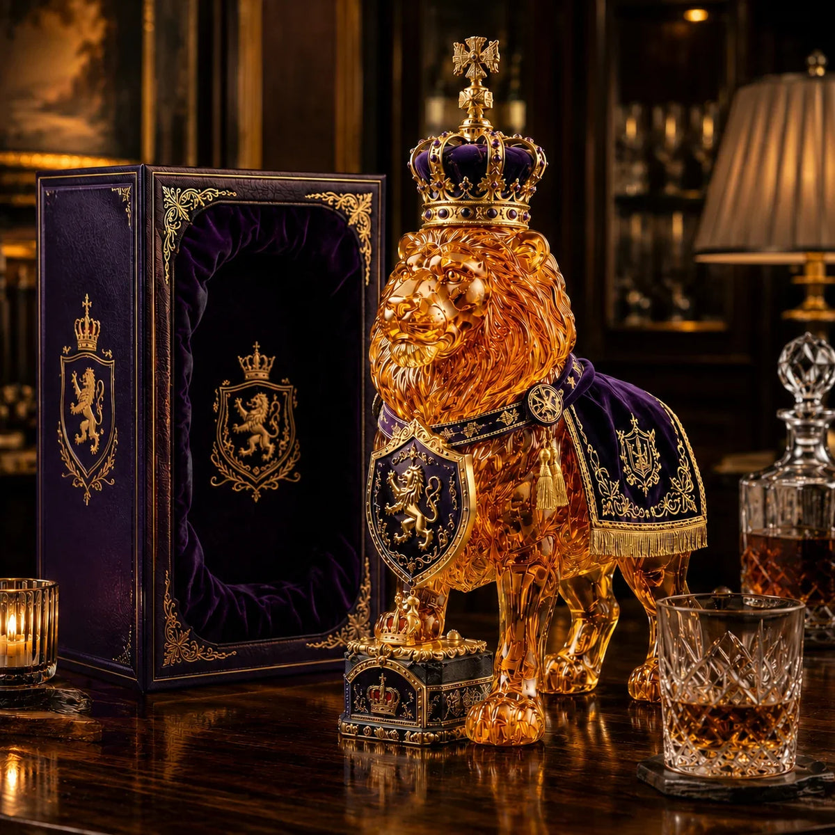 Whiskey Decanter Glass Sculpted Lion Design 11.8 fl oz
