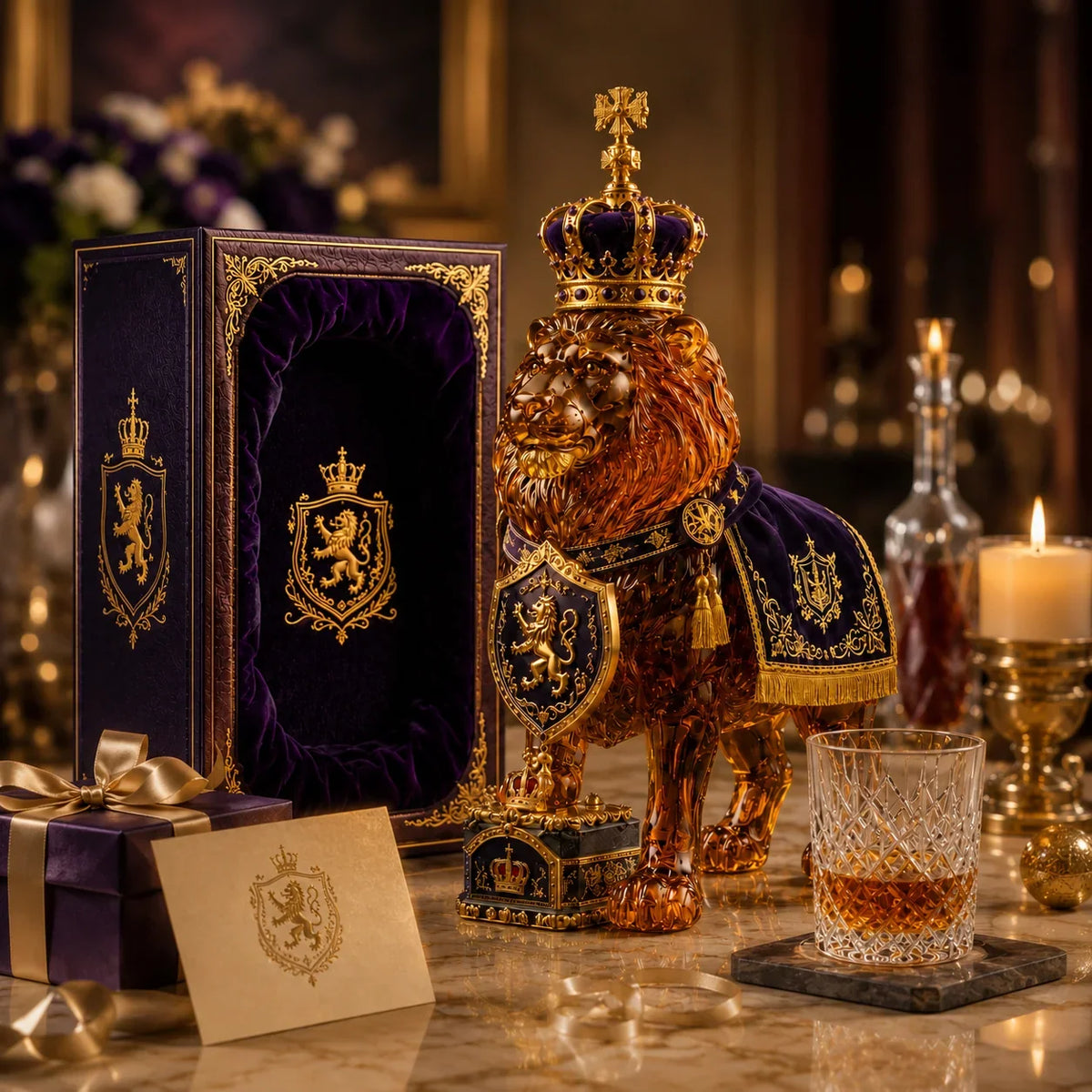 Whiskey Decanter Glass Sculpted Lion Design 11.8 fl oz