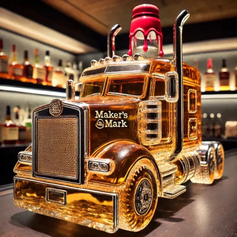 Whiskey Decanter Glass Semi-Truck Design Home Bar Decor