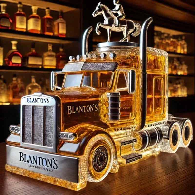 Whiskey Decanter Glass Semi-Truck Design Home Bar Decor