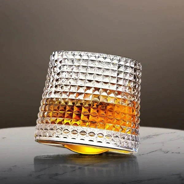 Whiskey Glass Lead-Free Crystal Rotating Rounded Base Dishwasher-Safe
