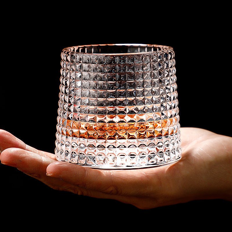 Whiskey Glass Lead-Free Crystal Rotating Rounded Base Dishwasher-Safe
