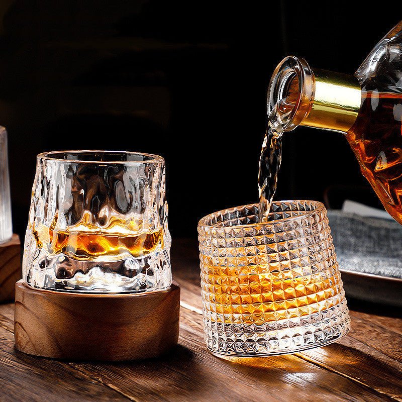 Whiskey Glass Lead-Free Crystal Rotating Rounded Base Dishwasher-Safe