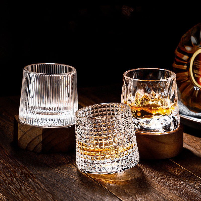 Whiskey Glass Lead-Free Crystal Rotating Rounded Base Dishwasher-Safe