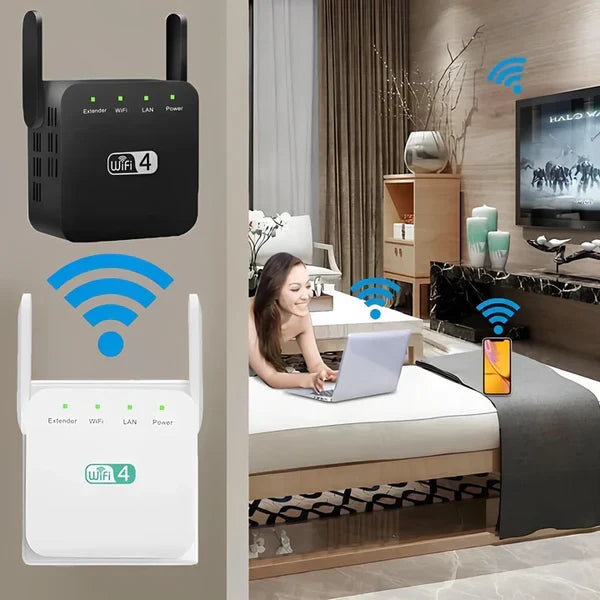 WiFi Range Extender Dual High-Gain Antennas Plug-And-Play Setup