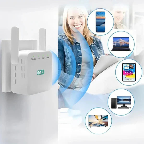 WiFi Range Extender Dual High-Gain Antennas Plug-And-Play Setup