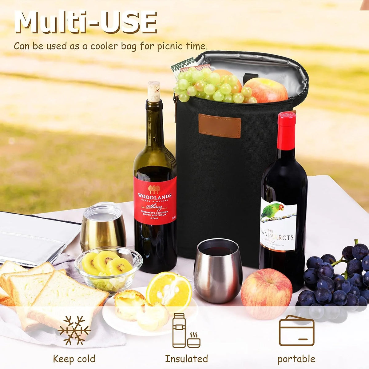 Wine Bottle Carrier Insulated Two-Bottle Padded Divider