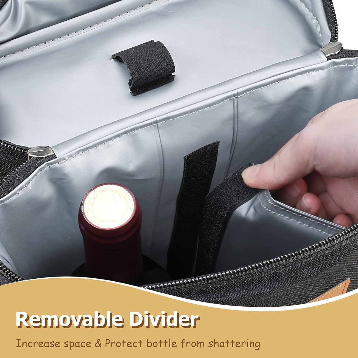Wine Bottle Carrier Insulated Two-Bottle Padded Divider