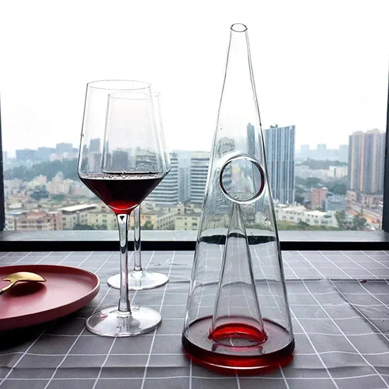 Wine Decanter Glass Pyramid Shape Waterfall Spout