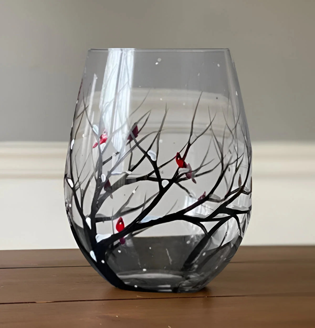 Wine Glass Hand-Painted Seasonal Tree Dishwasher-Safe 12 Ounce
