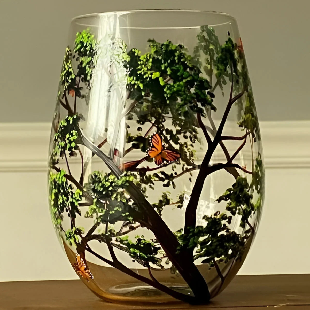 Wine Glass Hand-Painted Seasonal Tree Dishwasher-Safe 12 Ounce
