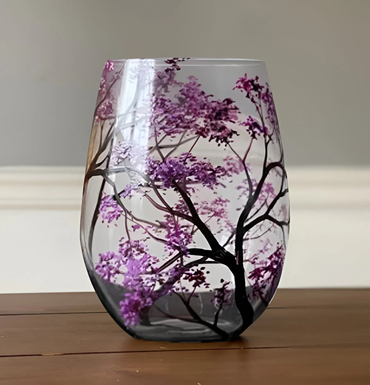Wine Glass Hand-Painted Seasonal Tree Dishwasher-Safe 12 Ounce