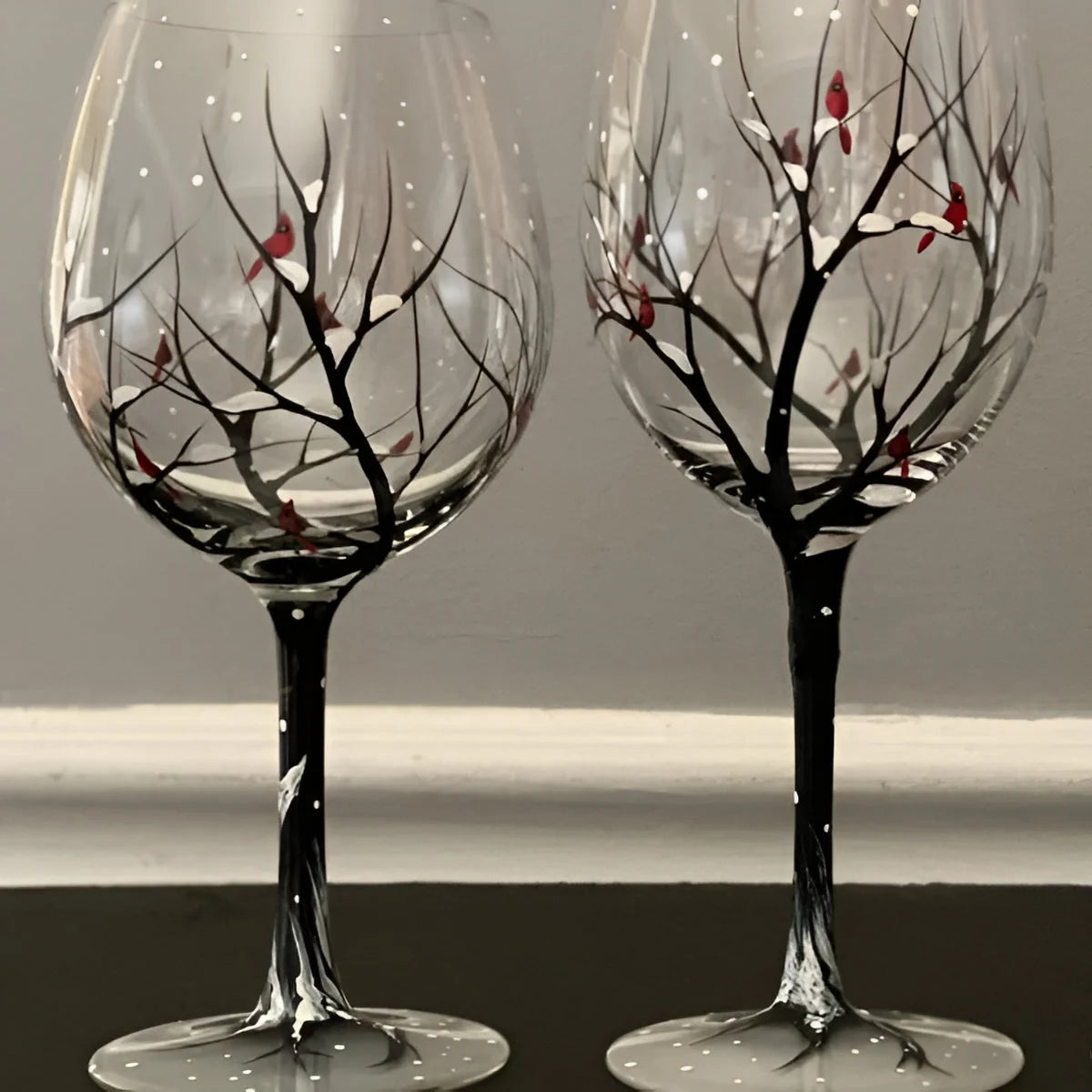 Wine Glass Hand-Painted Seasonal Tree Dishwasher-Safe 12 Ounce