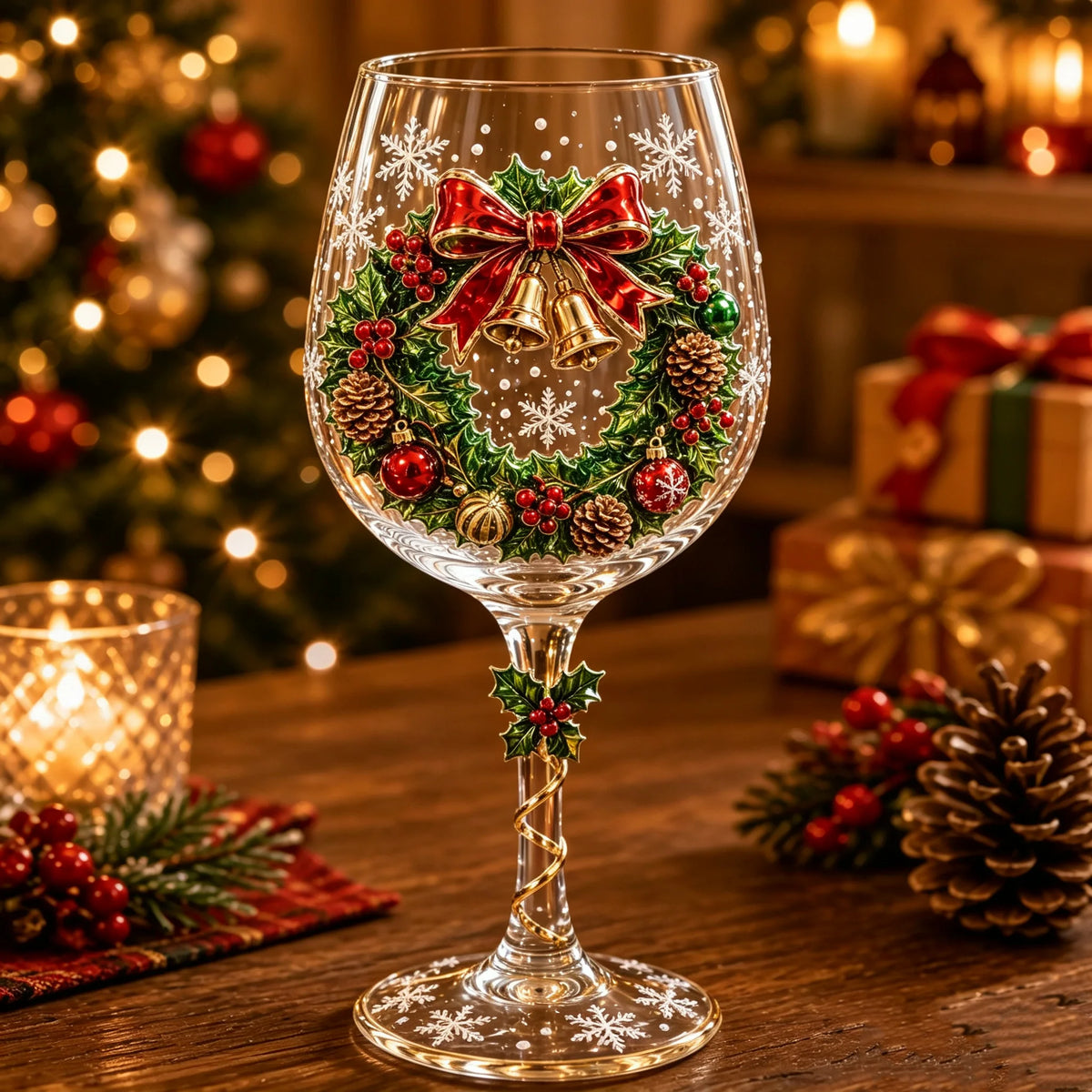 Wine Glasses Raised 3D Holiday Designs Set of 6