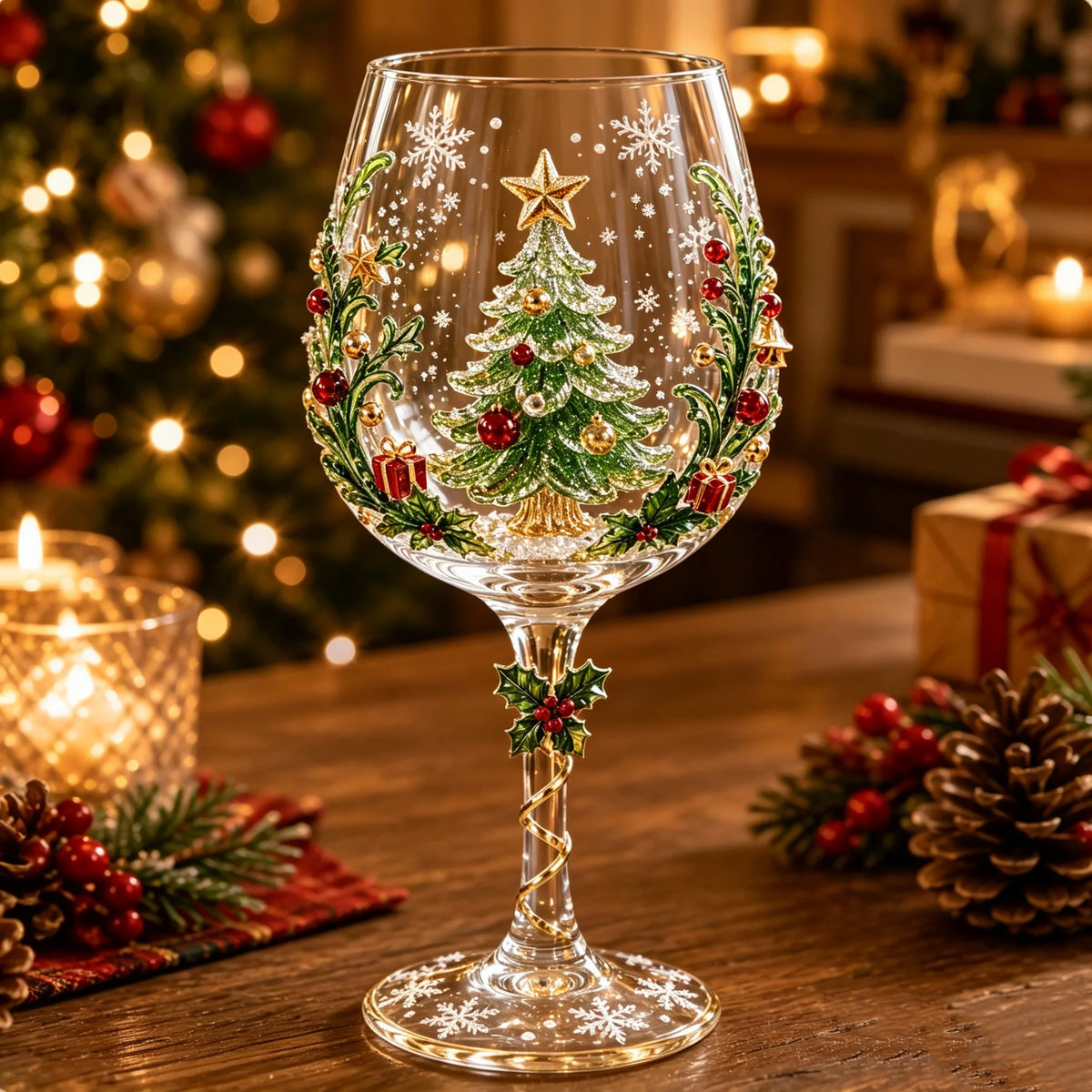 Wine Glasses Raised 3D Holiday Designs Set of 6