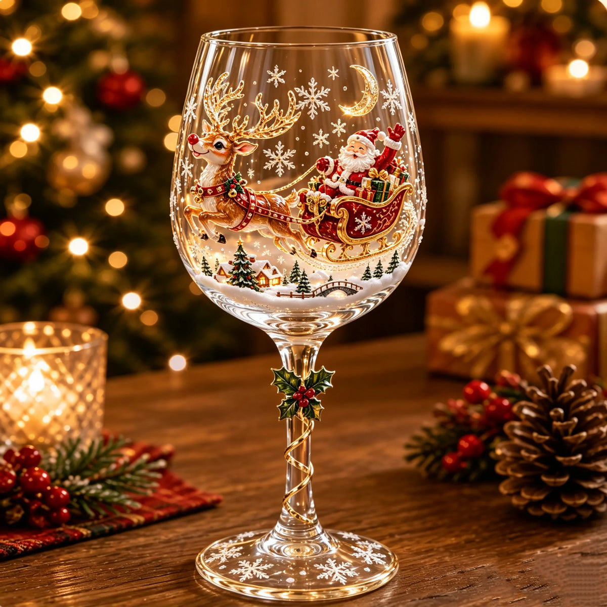 Wine Glasses Raised 3D Holiday Designs Set of 6