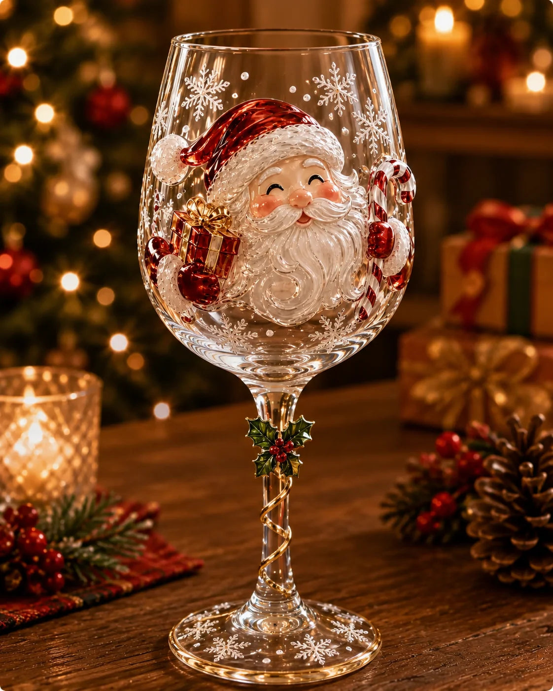 Wine Glasses Raised 3D Holiday Designs Set of 6