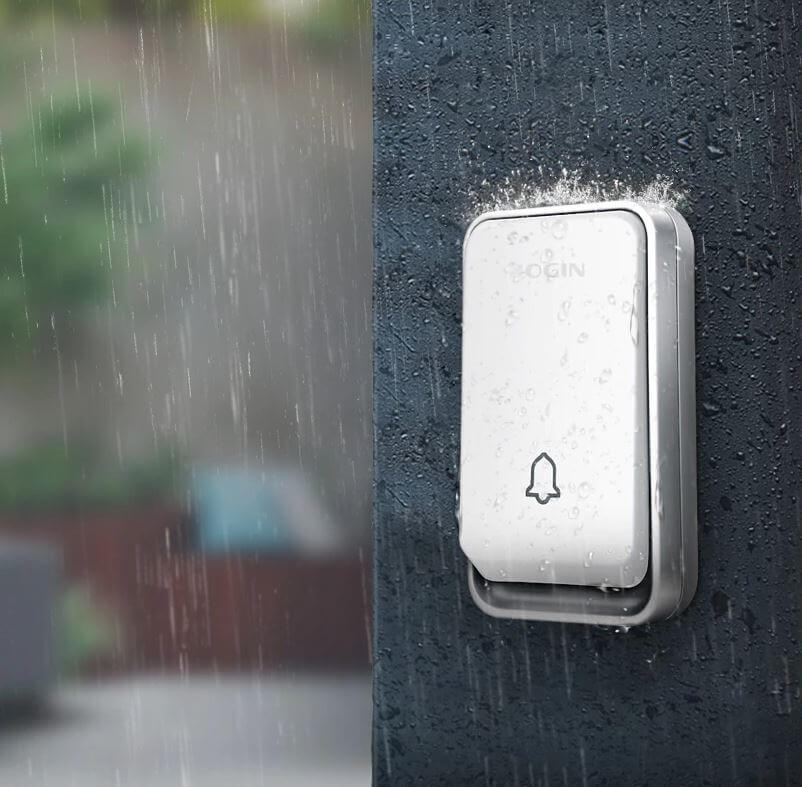 Wireless Doorbell Battery-Free Kinetic Button 394 Ft Range IP44 Weather-Resistant