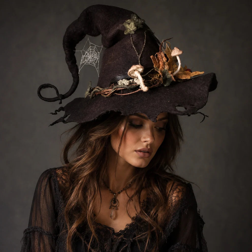 Witch Hat Felted Wool Curled Tip Forest Embellishments