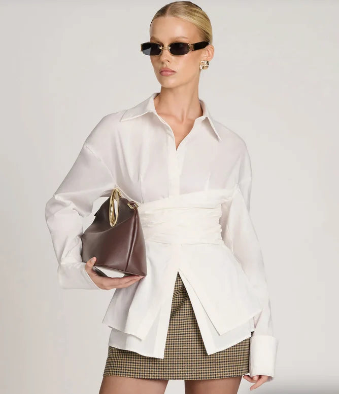 Women's Long Sleeve Shirt Draped Waist Lightweight Fabric