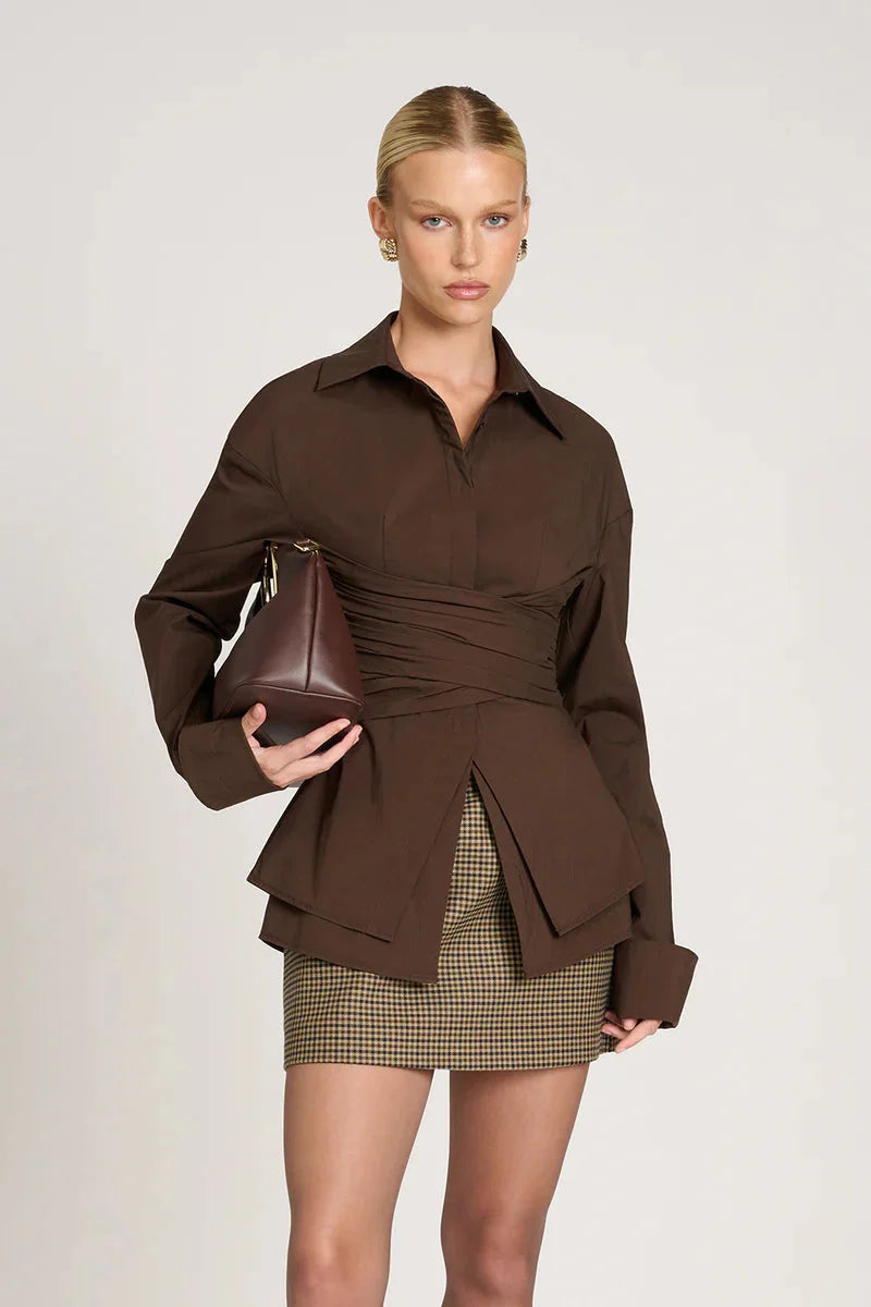 Women's Long Sleeve Shirt Draped Waist Lightweight Fabric