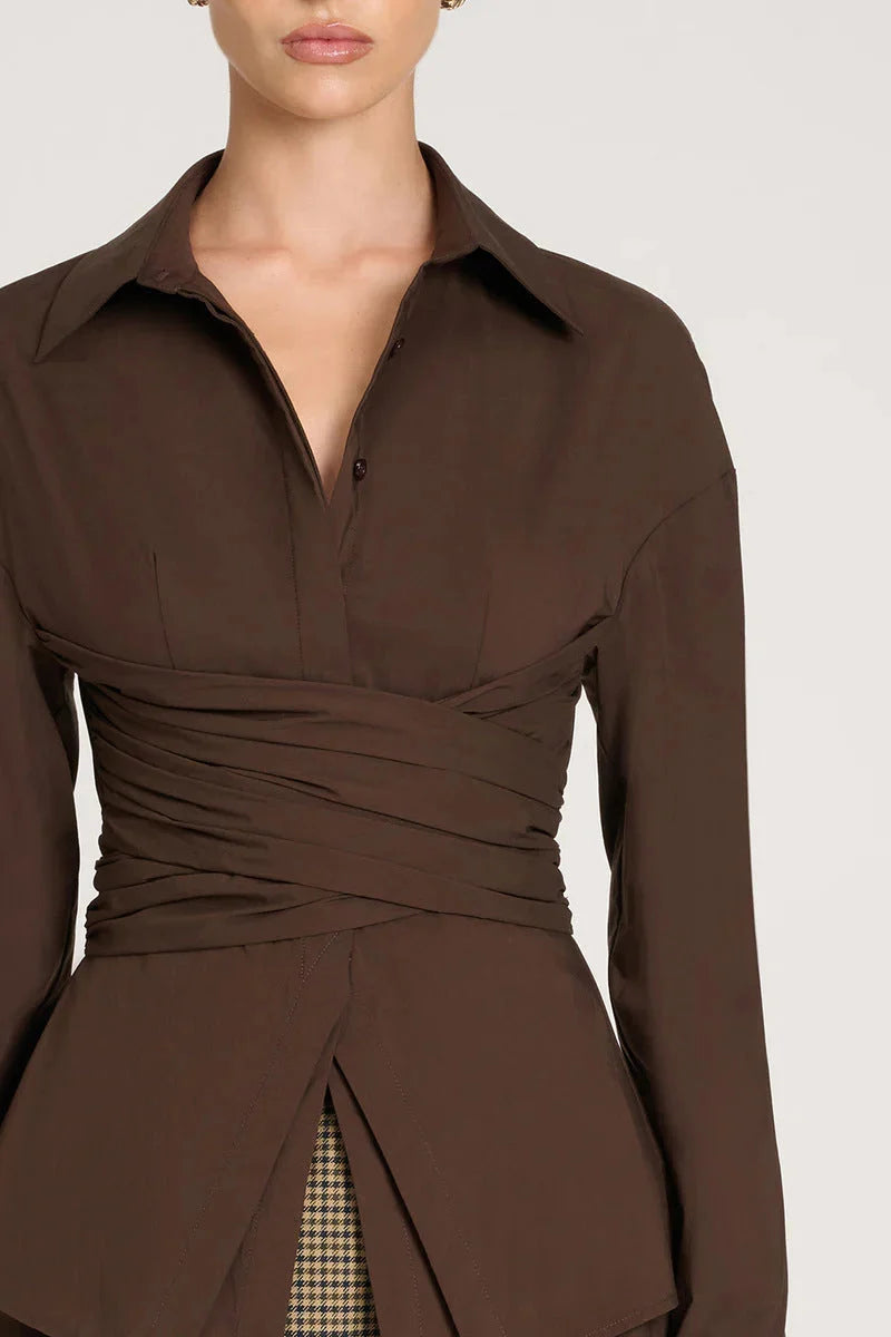 Women's Long Sleeve Shirt Draped Waist Lightweight Fabric