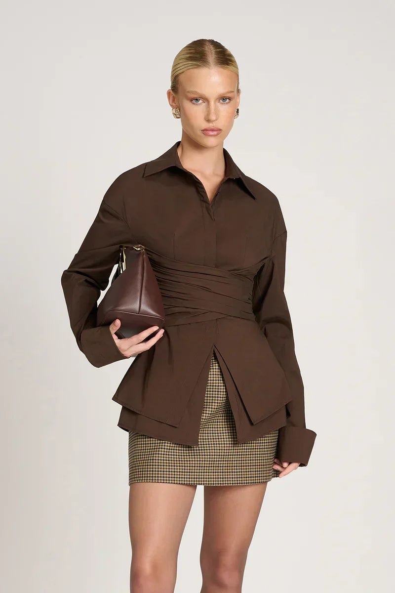Women's Long Sleeve Shirt Draped Waist Lightweight Fabric