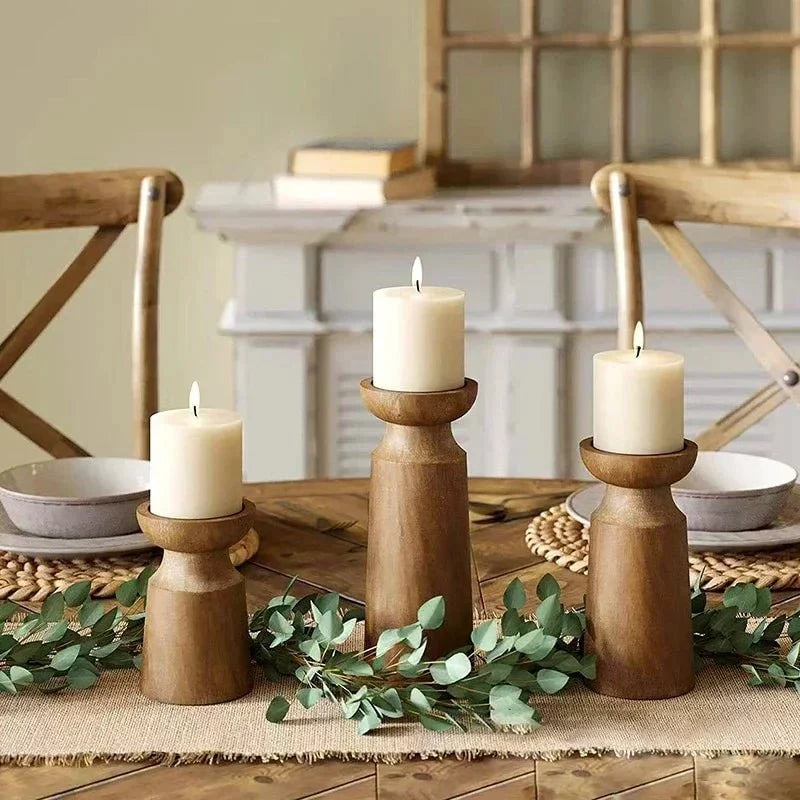 Wooden Candle Holders Turned Wood Set of 3 Graduated Heights