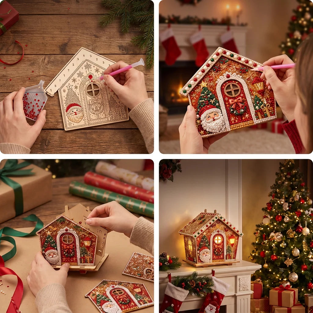Wooden Puzzle 3D Gingerbread House Diamond Art Kit