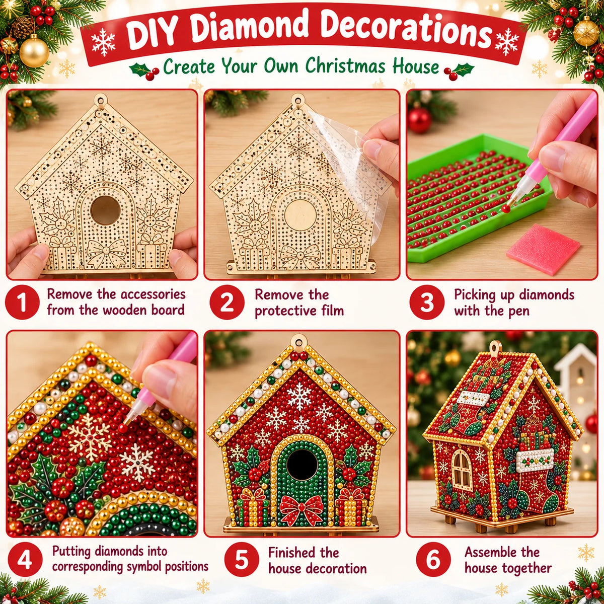 Wooden Puzzle 3D Gingerbread House Diamond Art Kit