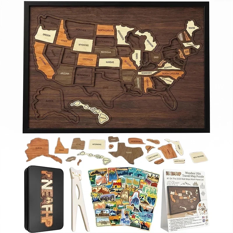 Wooden Puzzle USA Map Design Travel Keepsake
