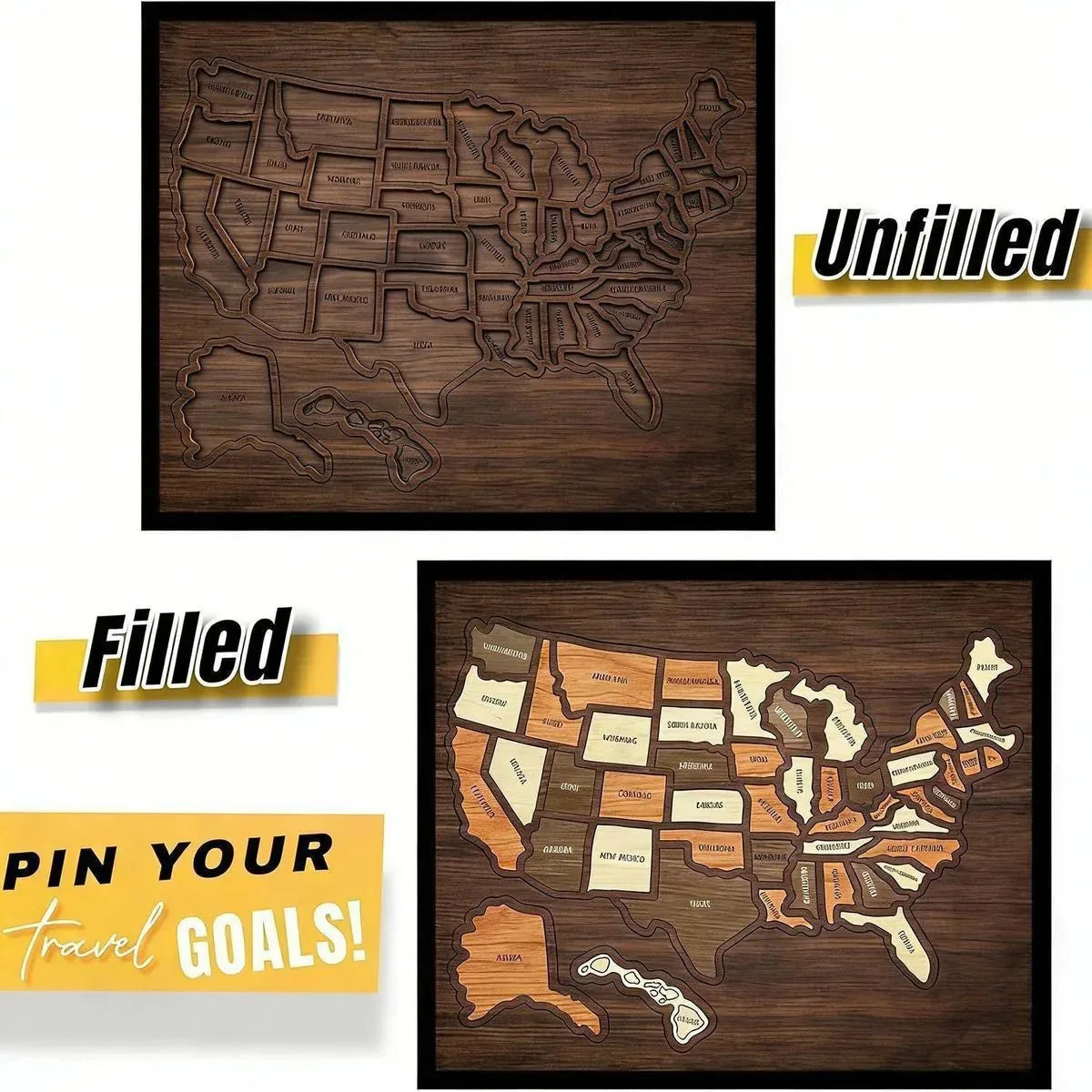 Wooden Puzzle USA Map Design Travel Keepsake