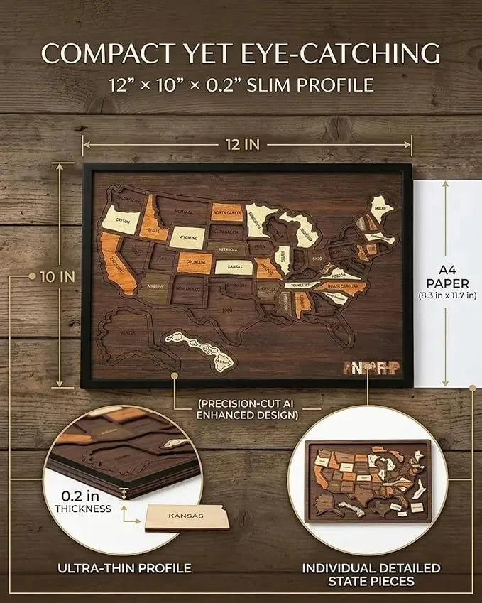 Wooden Puzzle USA Map Design Travel Keepsake