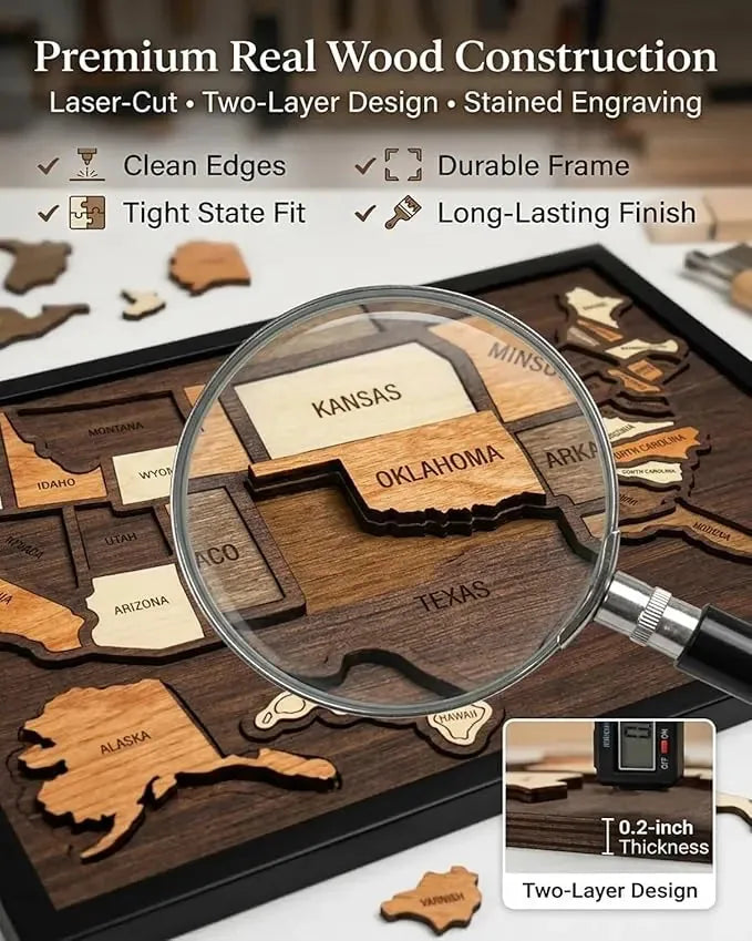Wooden Puzzle USA Map Design Travel Keepsake