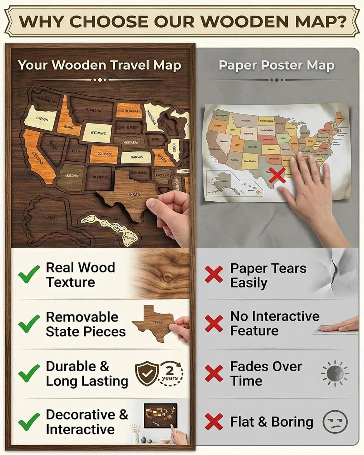 Wooden Puzzle USA Map Design Travel Keepsake