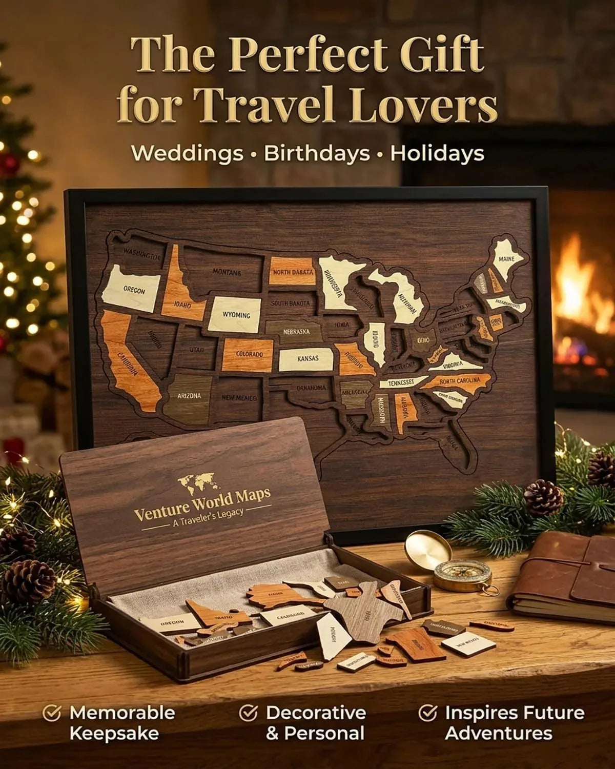 Wooden Puzzle USA Map Design Travel Keepsake