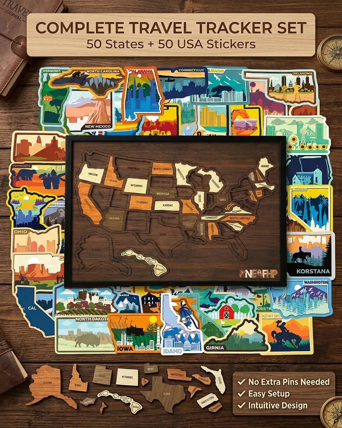 Wooden Puzzle USA Map Design Travel Keepsake